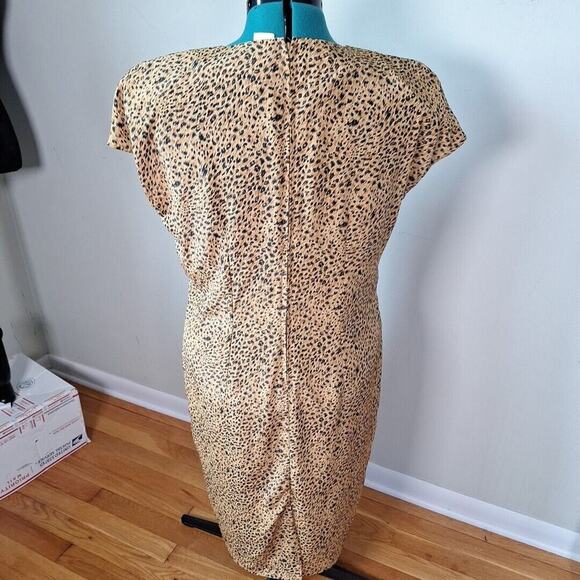 Vintage 80s Cheetah Leopard Cap Sleeve Sheath Dress Women Size Large - Picture 8 of 11